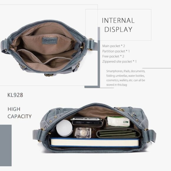 Crossbody Multi Pocket Shoulder, Medium PU Leather Cross Body Bag - Picture 2 of 7